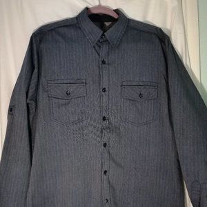 Drill Clothing Co Large Striped Button Down Shirt, Pre-Owned, Blue-Gray
